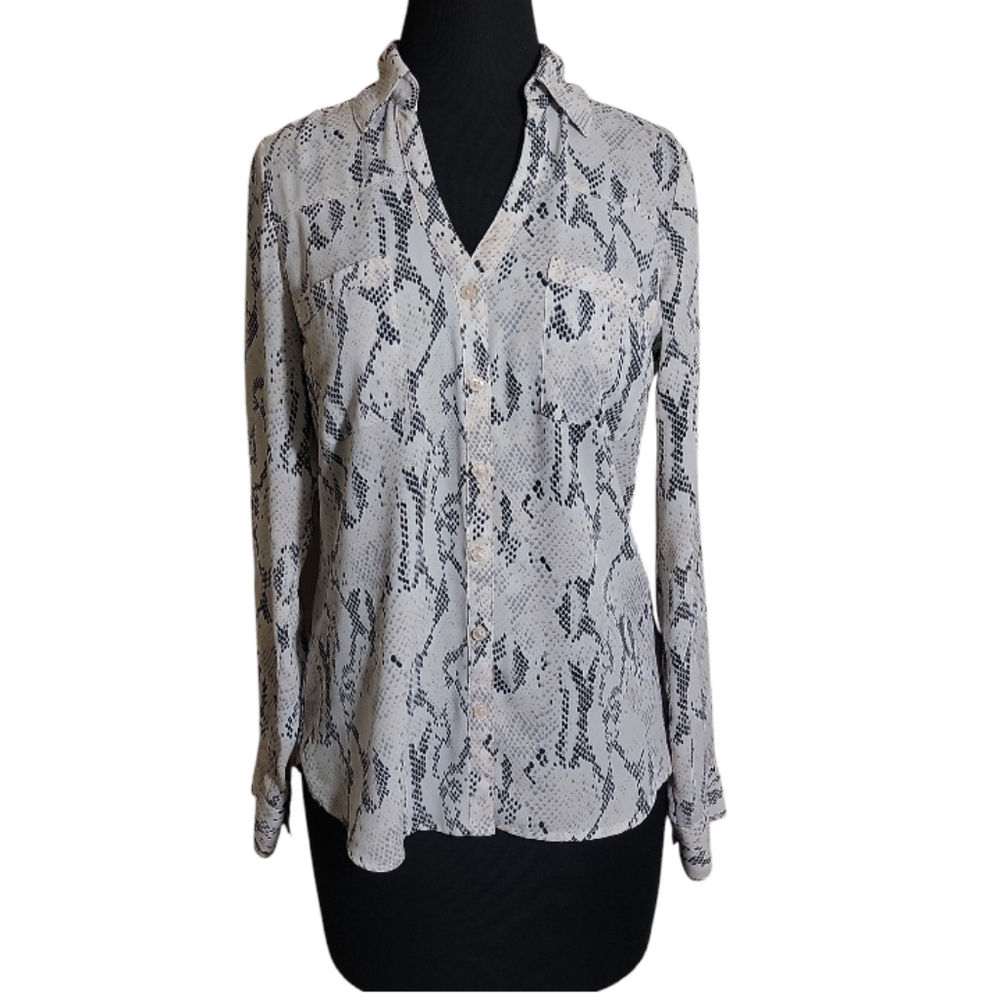 Express portofino shirt women's XS snakeskin print button down v neck